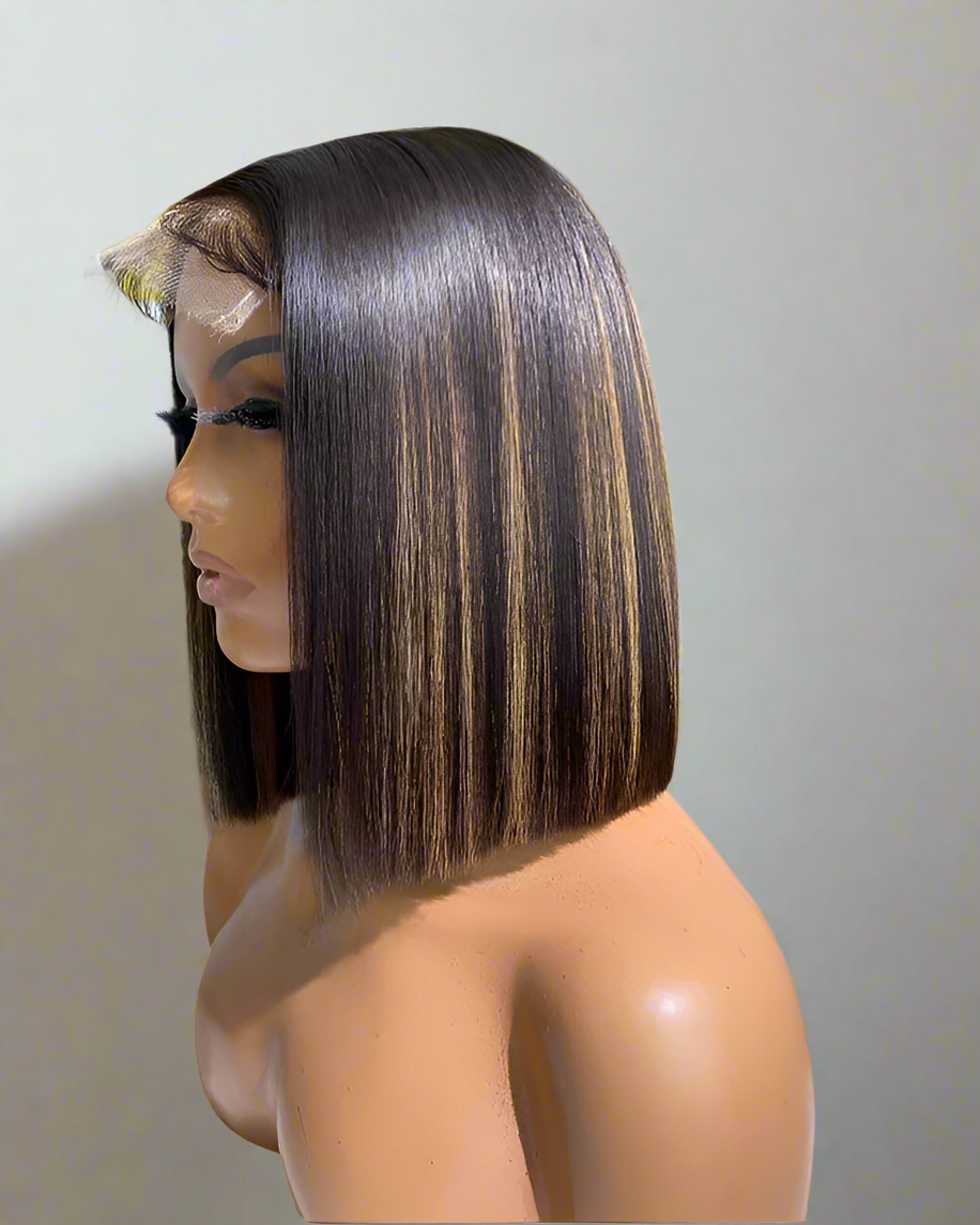lace wig midrand bob wig with whighlights 12"bob wig glue-less wigs